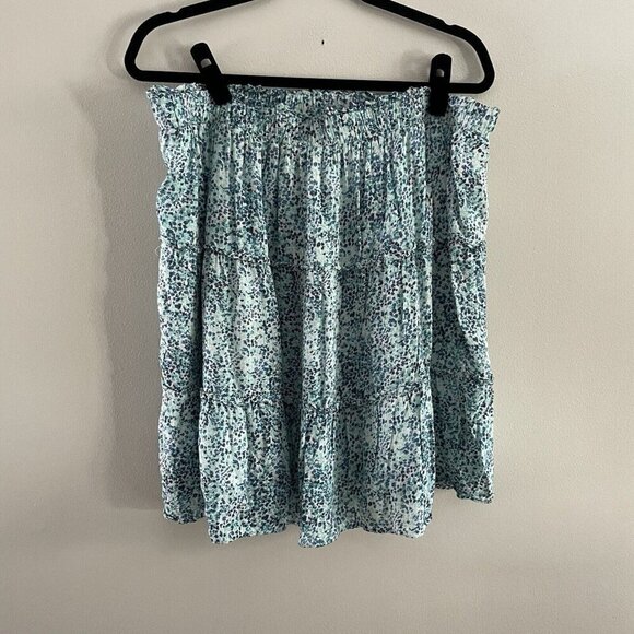 LOFT Women Plus 16 Blue Floral Wildflower Boho Pull-On Tiered Flippy Mini Skirt - Picture 5 of 8